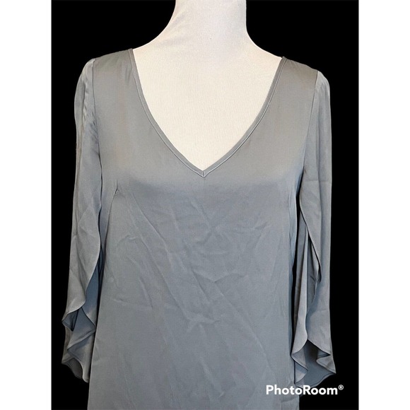 MILLY Butterfly Sleeve Shift Dress •10• Grey Silk V Neck Nordstrom REVOLVE - Picture 6 of 11